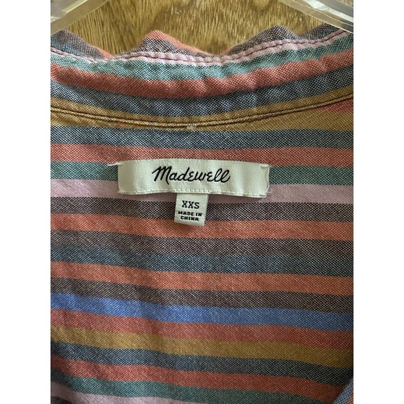 Madewell Courier Button-Back Shirt in Rainbow Stripe V-neck Cotton Oversized XXS - Picture 3 of 12